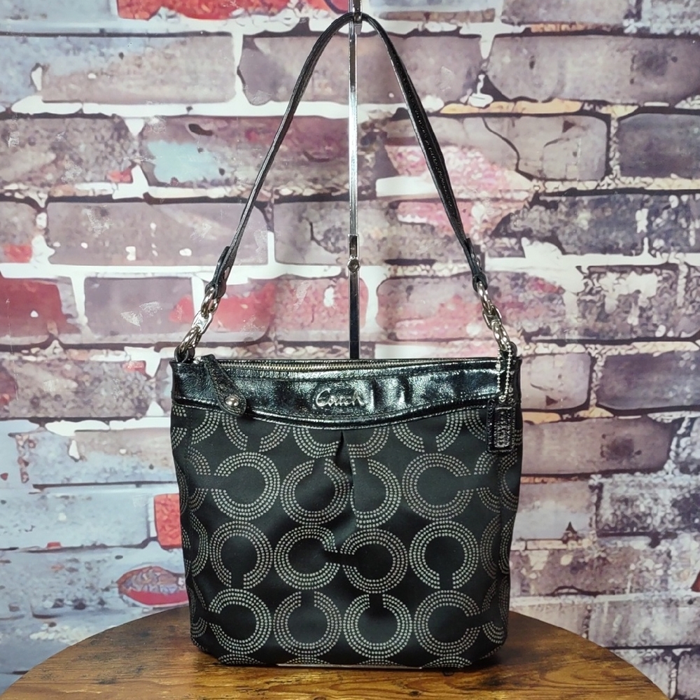 Coach "Ashley" Dotted Op Art Jacquard/Leather Shoulder Bag